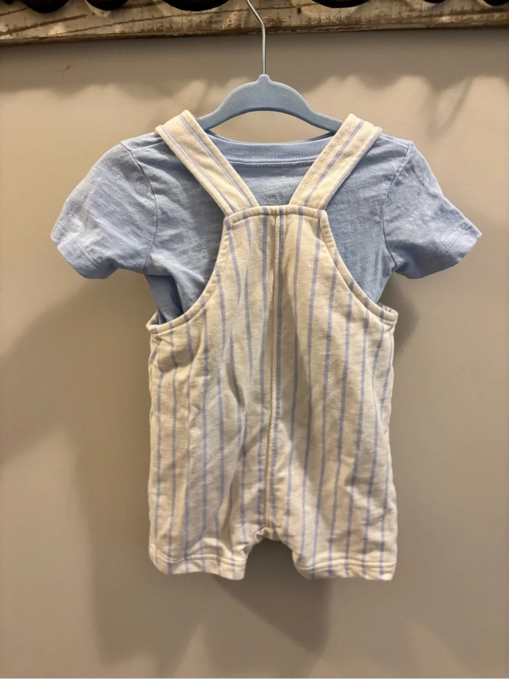 Carter's Cream & Light Blue Striped Romper Set